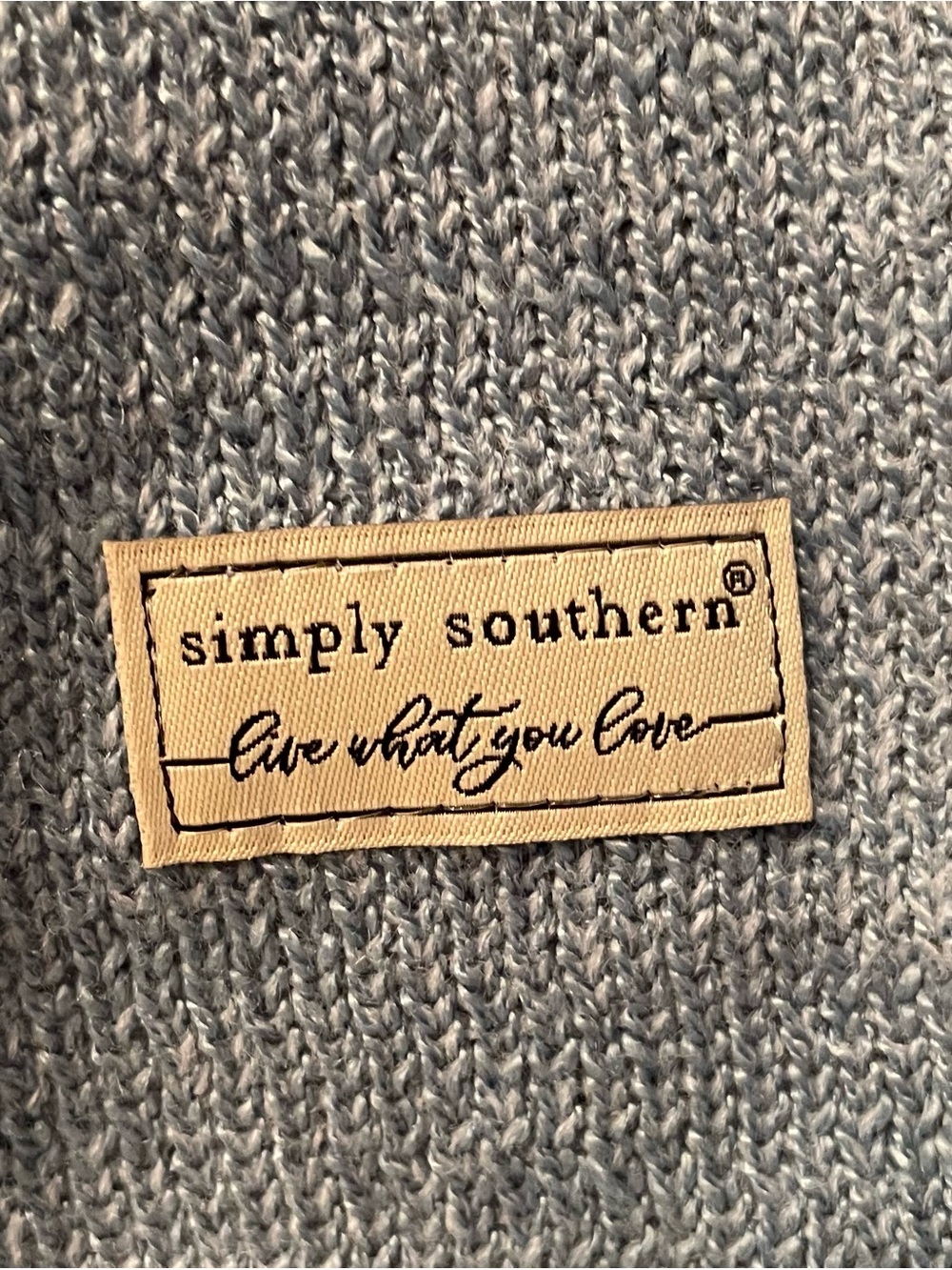 Simply Southern LAKE Blue Sweater Womens XL White Letter Patches Gold Sequins - Picture 4 of 7